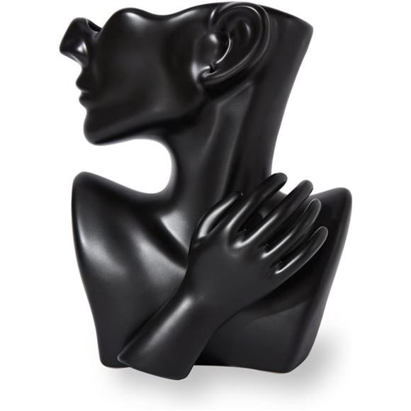 Ceramic Greek Statue Face Vase Black Creative Head Sculpture for Home Decoration - Picture 2 of 5